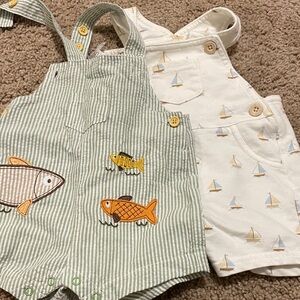 Size 3mo Striped Overalls with Fish and Sailboat Design